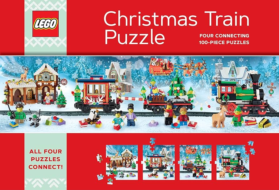 LEGO CHRISTMAS TRAIN PUZZLE : FOUR CONNECTING 100-PIECE PUZZLES